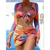 Bikini Women Push Up Swimsuit 3 Piece Bikini Set With Cover Up Women's Fashion 3 Piece Tie Dye Top Bikini Set Swimsuit Cover Up Skirt Swimwear Push Up Bather Swim Wear by Stevvex