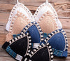 Vintage Blue Bikinis 2 Piece Halter Bikini Set Women High Waist Sequin Swimsuit Set Handmade Crochet High Quality Swimsuit Women Push Up Swimwear Knitted Beach Wear Bathing Suit by Stevvex