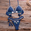Vintage Blue Bikinis 2 Piece Halter Bikini Set Women High Waist Sequin Swimsuit Set Handmade Crochet High Quality Swimsuit Women Push Up Swimwear Knitted Beach Wear Bathing Suit by Stevvex