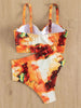 Leaf Floral Bikini Set Women Backless High-Waist Two Pieces Swimwear Beach Bathing Suits Swimsuits Women's Ruffle Bandage Bikini High Waist Bottoms Two Piece Swimsuits by Stevvex