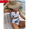 Leaf Floral Bikini Set Women Backless High-Waist Two Pieces Swimwear Beach Bathing Suits Swimsuits Women's Ruffle Bandage Bikini High Waist Bottoms Two Piece Swimsuits by Stevvex