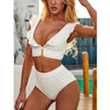 Bikini New 2 Piece Women Swimsuit Women's High Waist Bikini Set Fashion Puff Sleeve Swimwear Set Bathing Suits Solid Color Short Puff Sleeve Summer High Waist Cut Backless Bathing Suit Beachwear by Stevvex
