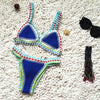 Handmade Women Bikini Crochet Knit Swimwear Halter Patchwork Bathing Suit Women's Swimsuit Strappy Side 2 Piece Bikini Set Triangle Beach Swimwear by Stevvex