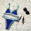 Handmade Women Bikini Crochet Knit Swimwear Halter Patchwork Bathing Suit Women's Swimsuit Strappy Side 2 Piece Bikini Set Triangle Beach Swimwear by Stevvex