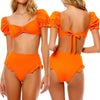 Bikini New 2 Piece Women Swimsuit Women's High Waist Bikini Set Fashion Puff Sleeve Swimwear Set Bathing Suits Solid Color Short Puff Sleeve Summer High Waist Cut Backless Bathing Suit Beachwear by Stevvex