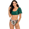 Bikini New 2 Piece Women Swimsuit Women's High Waist Bikini Set Fashion Puff Sleeve Swimwear Set Bathing Suits Solid Color Short Puff Sleeve Summer High Waist Cut Backless Bathing Suit Beachwear by Stevvex