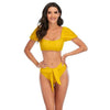 Bikini New 2 Piece Women Swimsuit Women's High Waist Bikini Set Fashion Puff Sleeve Swimwear Set Bathing Suits Solid Color Short Puff Sleeve Summer High Waist Cut Backless Bathing Suit Beachwear by Stevvex