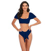 Bikini New 2 Piece Women Swimsuit Women's High Waist Bikini Set Fashion Puff Sleeve Swimwear Set Bathing Suits Solid Color Short Puff Sleeve Summer High Waist Cut Backless Bathing Suit Beachwear by Stevvex