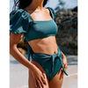 Bikini New 2 Piece Women Swimsuit Women's High Waist Bikini Set Fashion Puff Sleeve Swimwear Set Bathing Suits Solid Color Short Puff Sleeve Summer High Waist Cut Backless Bathing Suit Beachwear by Stevvex