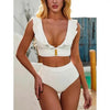 Bikini New 2 Piece Women Swimsuit Women's High Waist Bikini Set Fashion Puff Sleeve Swimwear Set Bathing Suits Solid Color Short Puff Sleeve Summer High Waist Cut Backless Bathing Suit Beachwear by Stevvex