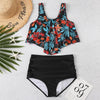 Women High Waist Bikini Plus Size Swimwear Summer Swimsuit Beach Bathing Suit Ruffle Bikini Floral Printed Ruffle High Waist Bikini Set Women's Tummy Control Bathing Suit Swimsuit Flounce Peplum by Stevvex