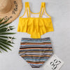 Women High Waist Bikini Plus Size Swimwear Summer Swimsuit Beach Bathing Suit Ruffle Bikini Floral Printed Ruffle High Waist Bikini Set Women's Tummy Control Bathing Suit Swimsuit Flounce Peplum by Stevvex
