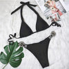 Shiny Diamond Bikini Push Up Halter Swimsuit Female Crystal Swimwear Women Bathing Suit New Women's Crystal Diamond Swimsuit High Cut Bikini Set Straps Two Piece Bathing Suit by Stevvex