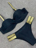 Bikini Sets Solid Color Swimsuit Mid-Waist Gather Cup Bikinis Women Swimwear Female Bathing Suits Beach wear Two Piece Swimsuits Triangle Bikini swimsuits for Women by Stevvex