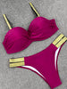Bikini Sets Solid Color Swimsuit Mid-Waist Gather Cup Bikinis Women Swimwear Female Bathing Suits Beach wear Two Piece Swimsuits Triangle Bikini swimsuits for Women by Stevvex