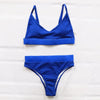 High Waist Bikinis Ribbed Swimwear Women Push Up Swimsuits Women's Scoop Neck Swimsuits High Waist Bikini Sets 2 Piece Bathing Suit Solid Strap Bathing Suit Female Set by Stevvex
