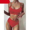 High Waist Bikinis Ribbed Swimwear Women Push Up Swimsuits Women's Scoop Neck Swimsuits High Waist Bikini Sets 2 Piece Bathing Suit Solid Strap Bathing Suit Female Set by Stevvex