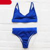 High Waist Bikinis Ribbed Swimwear Women Push Up Swimsuits Women's Scoop Neck Swimsuits High Waist Bikini Sets 2 Piece Bathing Suit Solid Strap Bathing Suit Female Set by Stevvex
