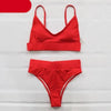 High Waist Bikinis Ribbed Swimwear Women Push Up Swimsuits Women's Scoop Neck Swimsuits High Waist Bikini Sets 2 Piece Bathing Suit Solid Strap Bathing Suit Female Set by Stevvex