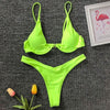 Neon V-bar Underwired Bikini Female Ribbed Swimsuit Women Swimwear Two-pieces Bikini set Push up Bathing Suit by Stevvex