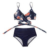 Modern Floral Bikini 2 Pieces Flower Print Bikini Set Women Crisscross High Waist String 2 Piece Bathing Suits High Waist Women's Swimsuit Shorts Solid Bikini Floral Summer Bikini Set by Stevvex