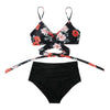 Modern Floral Bikini 2 Pieces Flower Print Bikini Set Women Crisscross High Waist String 2 Piece Bathing Suits High Waist Women's Swimsuit Shorts Solid Bikini Floral Summer Bikini Set by Stevvex