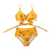 Modern Floral Bikini 2 Pieces Flower Print Bikini Set Women Crisscross High Waist String 2 Piece Bathing Suits High Waist Women's Swimsuit Shorts Solid Bikini Floral Summer Bikini Set by Stevvex