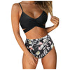 Modern Floral Bikini 2 Pieces Flower Print Bikini Set Women Crisscross High Waist String 2 Piece Bathing Suits High Waist Women's Swimsuit Shorts Solid Bikini Floral Summer Bikini Set by Stevvex