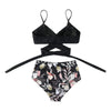 Modern Floral Bikini 2 Pieces Flower Print Bikini Set Women Crisscross High Waist String 2 Piece Bathing Suits High Waist Women's Swimsuit Shorts Solid Bikini Floral Summer Bikini Set by Stevvex
