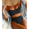 High Waist Bikinis Swimwear Women Push Up Swimsuits Solid High Waist Bikini Sets Sporty Two Pieces Swimsuit Scoop Neck Bathing Suits for Women Ribbed Bathing Suits High Cut Summer Beachwear by Stevvex