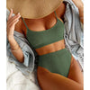 High Waist Bikinis Swimwear Women Push Up Swimsuits Solid High Waist Bikini Sets Sporty Two Pieces Swimsuit Scoop Neck Bathing Suits for Women Ribbed Bathing Suits High Cut Summer Beachwear by Stevvex