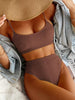 High Waist Bikinis Swimwear Women Push Up Swimsuits Solid High Waist Bikini Sets Sporty Two Pieces Swimsuit Scoop Neck Bathing Suits for Women Ribbed Bathing Suits High Cut Summer Beachwear by Stevvex