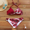 Push Up Women Bikinis Swimwear Women's Bathing Suits Push Up Halter Bandage Bikini Floral Printing Swim Bottoms Two Piece Swimsuits Women Swimsuits Bathing Suit Halter Leaf Print Beach Wear Plus Size by Stevvex