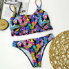 Halter Bikini Bandage Swimsuit Solid Swimwear Sport Liquid Metallic Shiny String Bikini 2 Piece Swimsuit Set Women Shiny Bikini Set Bathing Suit Push Up Two-piece Suit by Stevvex