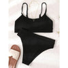 High Waist Bikinis Swimwear Women Push Up Swimsuits Solid High Waist Bikini Sets Sporty Two Pieces Swimsuit Scoop Neck Bathing Suits for Women Ribbed Bathing Suits High Cut Summer Beachwear by Stevvex