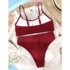 High Waist Bikinis Swimwear Women Push Up Swimsuits Solid High Waist Bikini Sets Sporty Two Pieces Swimsuit Scoop Neck Bathing Suits for Women Ribbed Bathing Suits High Cut Summer Beachwear by Stevvex
