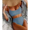 High Waist Bikinis Swimwear Women Push Up Swimsuits Solid High Waist Bikini Sets Sporty Two Pieces Swimsuit Scoop Neck Bathing Suits for Women Ribbed Bathing Suits High Cut Summer Beachwear by Stevvex