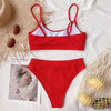 High Waist Bikini Swimsuits Women Push Up Swimwear Ribbed Bathing Suit Strap Bikinis Set Beachwear High Waist Bathing Suit Full Coverage Two Piece Swimsuit by Stevvex