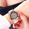 Luxury White Flower Womens Watch Analog Quartz Waterproof Wristwatches Elegant Leather Strap Modern Design by Stevvex