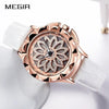 Luxury White Flower Womens Watch Analog Quartz Waterproof Wristwatches Elegant Leather Strap Modern Design by Stevvex