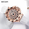 Luxury White Flower Womens Watch Analog Quartz Waterproof Wristwatches Elegant Leather Strap Modern Design by Stevvex