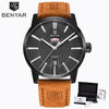 Business Fashion Men Watches Brown Luxury Military Leather Band Wristwatches Date Week Display Watch by Stevvex