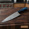 Chef Knife, Raindrop Pattern Damascus Steel Blade, Blue Resin and Black Wood Handle, Full Tang Professional Kitchen Knife, JW SteelCrafts by JW SteelCrafts