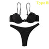 Push Up Unpadded Bikini Set Women 4 Colors Bandage Bikini Set Swimsuit Thong Bottom Swimwear Two Pieces Plain Bikini Bathing Suit Swimwear Bathing by Stevvex
