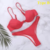 Push Up Unpadded Bikini Set Women 4 Colors Bandage Bikini Set Swimsuit Thong Bottom Swimwear Two Pieces Plain Bikini Bathing Suit Swimwear Bathing by Stevvex