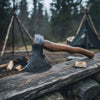 Handcrafted Damascus Utility Hatchet – Bearded Blade Style, Solid Wood Handle, Sheath Included by JW SteelCrafts