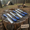 Handmade 6-Piece Ranch Bull Cutter Knife Set with Blue Resin Handles by JW SteelCrafts