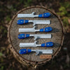 Handmade 6-Piece Ranch Bull Cutter Knife Set with Blue Resin Handles by JW SteelCrafts