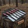 Handmade Rasp Steel Ranch Bull Cutter Knife Set with Red Resin Handles by JW SteelCrafts
