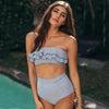 Retro Blue White Striped High Waist Bikini Lady Swimwear Women Swimsuit Female Ruffle Swim Bathing Suit Piece Vintage High Waist Bikini Set Ruffled Swimsuits For Women Bathing Suits by Stevvex